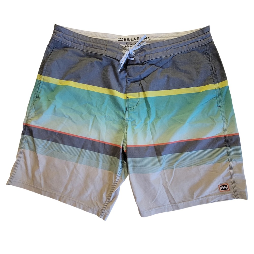 Billabong Board Shorts Mens 36 Grey Striped Low Tides Swim Trunks Boardshorts